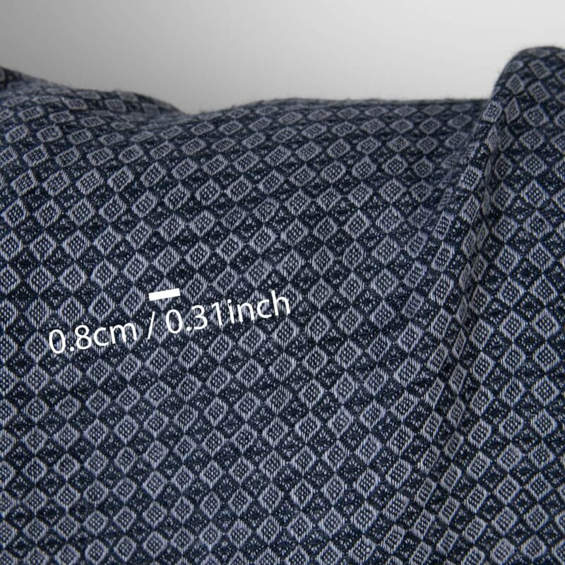 Washed linen fabric dark blue and grey diamonds, with measurements