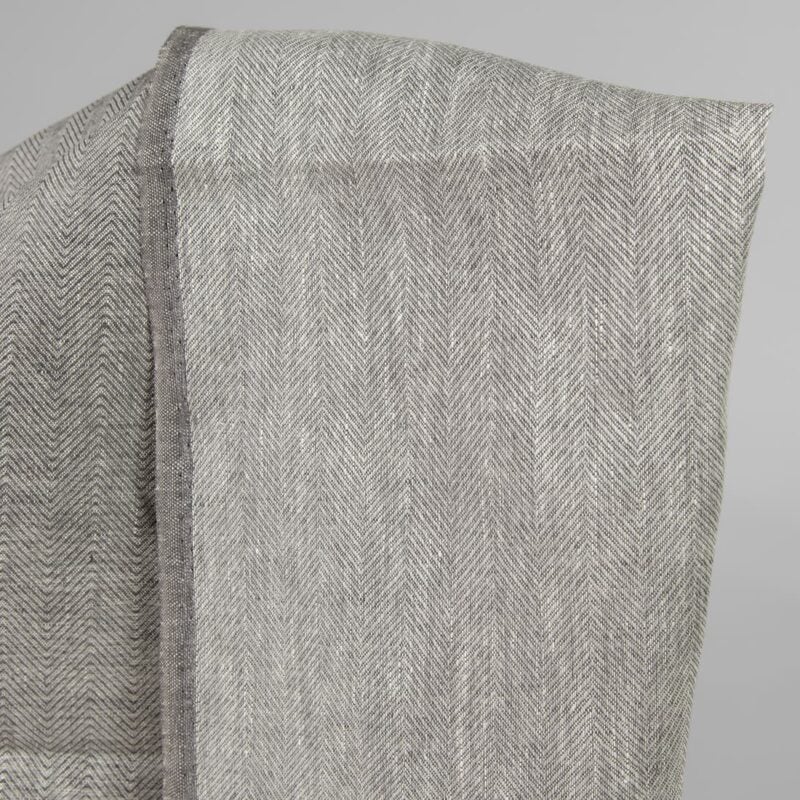 Linen fabric greyish brown in herringbone pattern back side