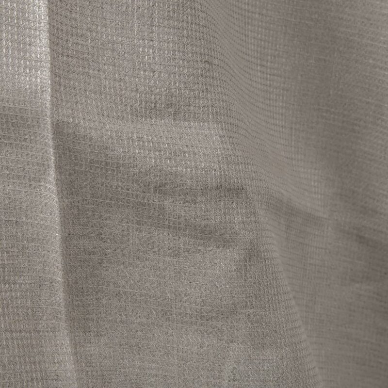 Checked linen fabric in grey natural flax colour close up detail