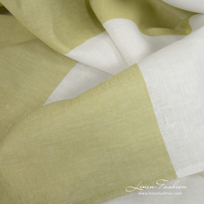 Linen fabric in green and off-white stripes texture