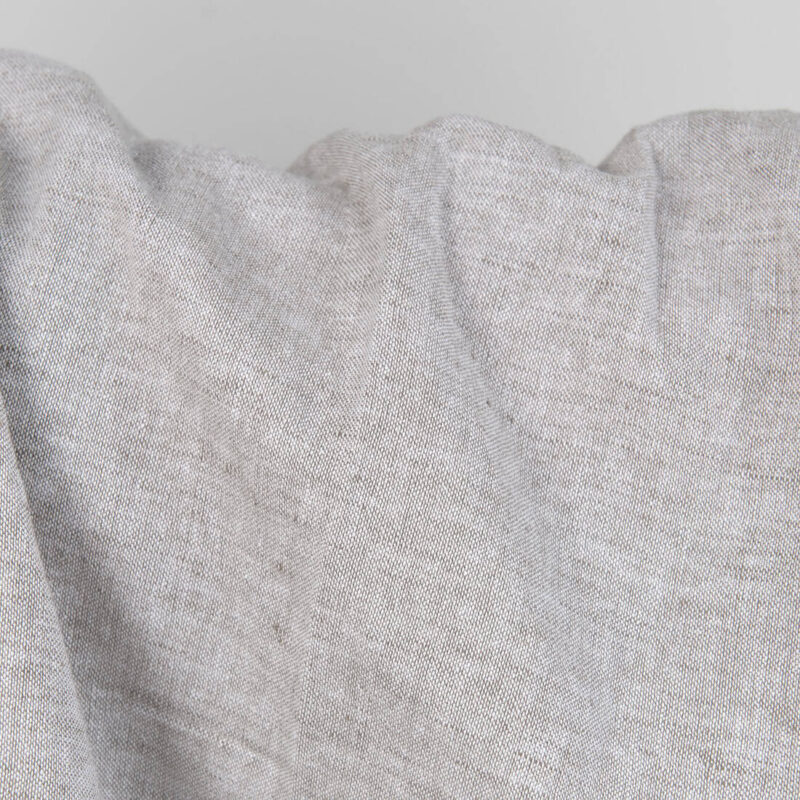 Washed linen cotton fabric greyish brown melange close up detail