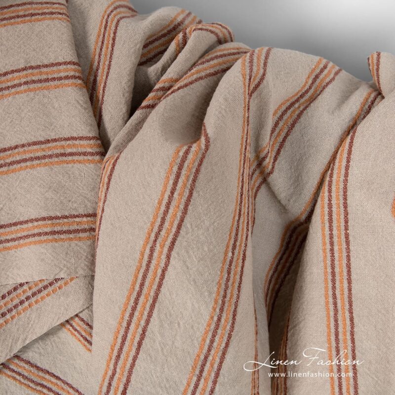 Wide linen cotton rosy fabric with stripes