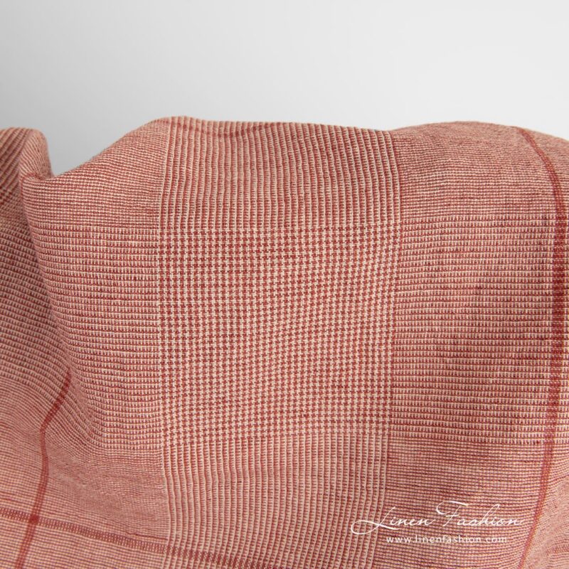 Wide linen cotton fabric with checks