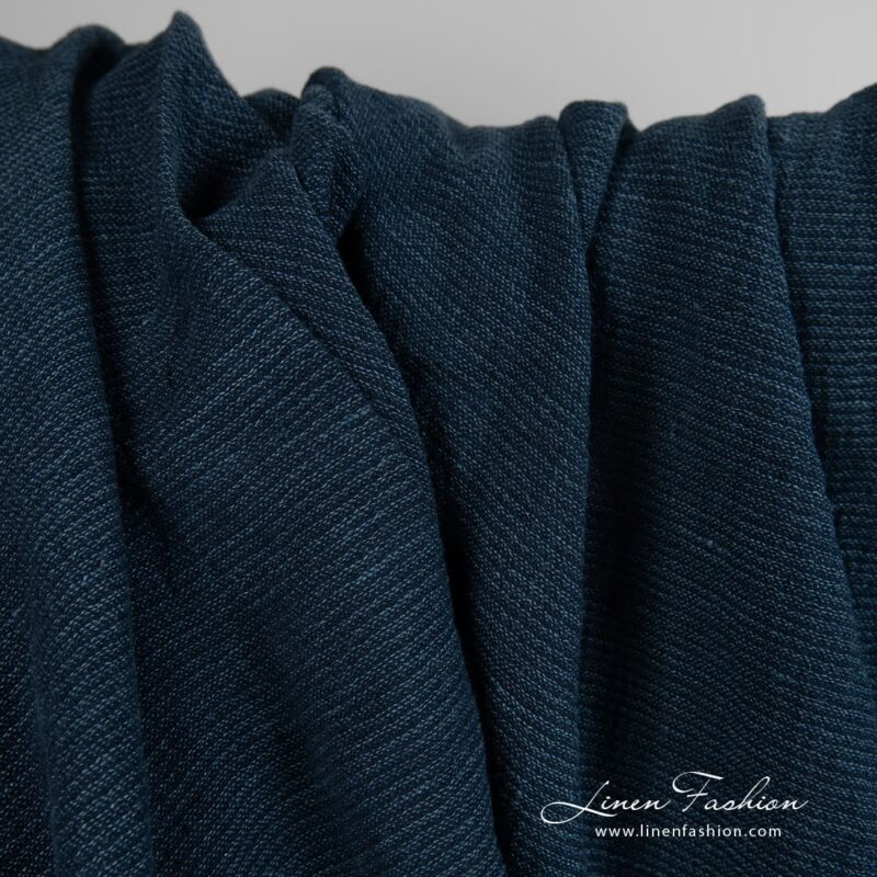Wide linen cotton fabric in blue, specially washed to increase softness