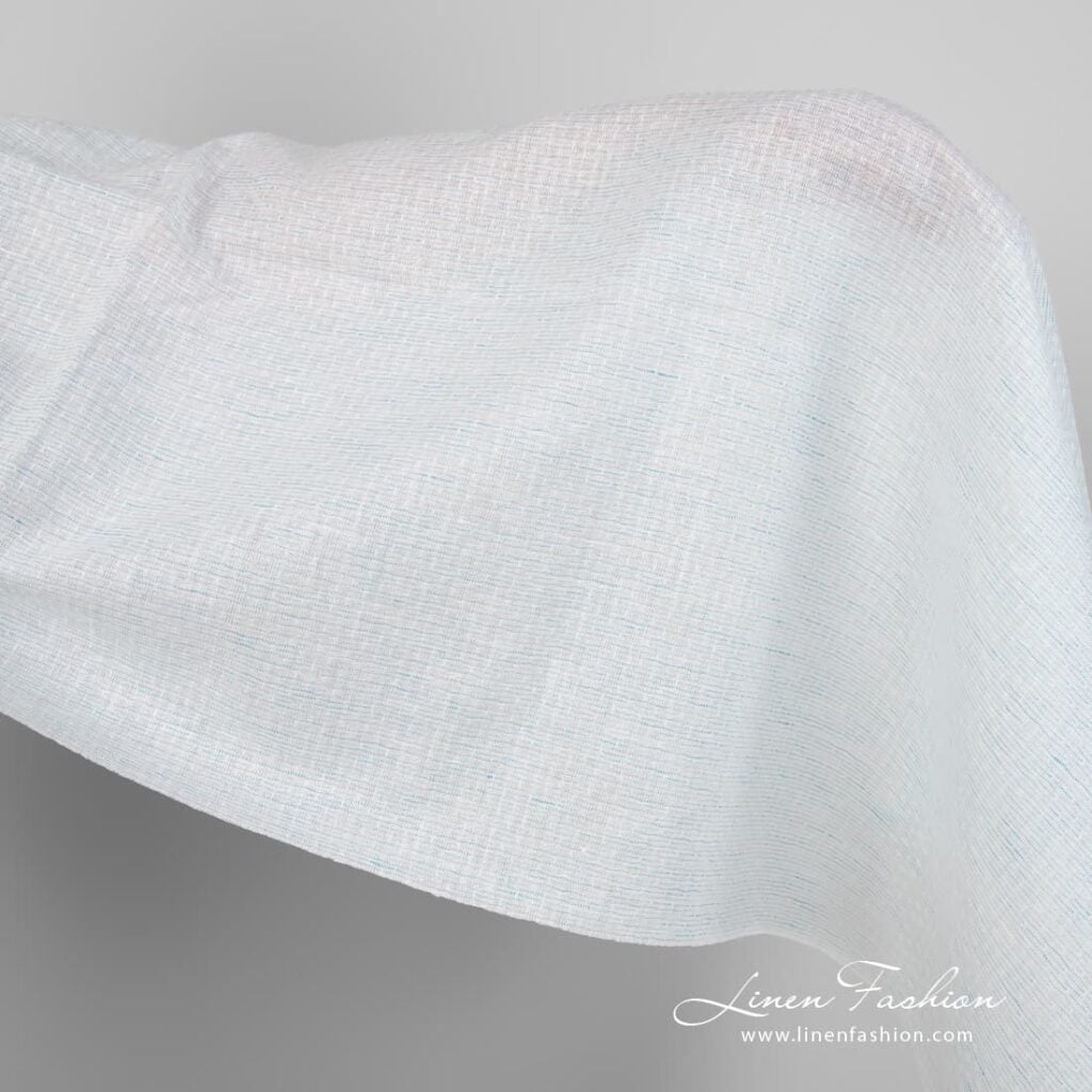 Linen cotton fabric blueish white pattern