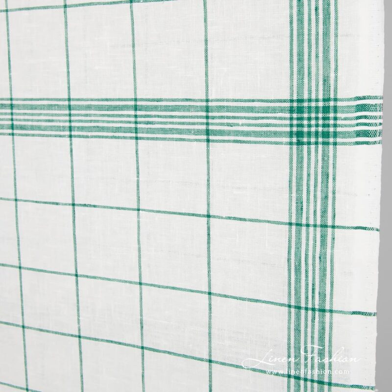 Linen fabric in green checks and stripes, 50cm width