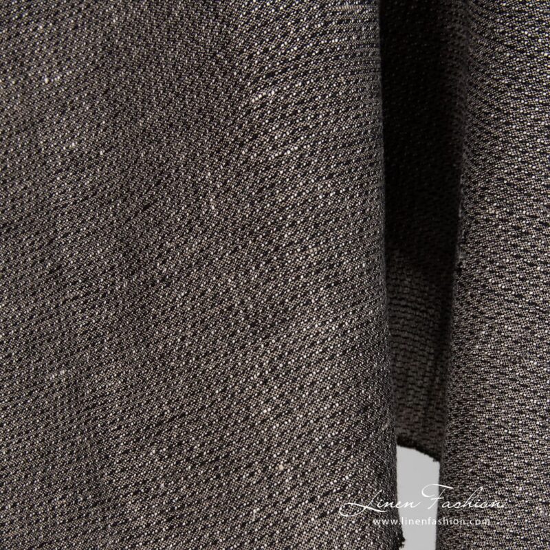 Linen cotton black melange fabric dobby pattern