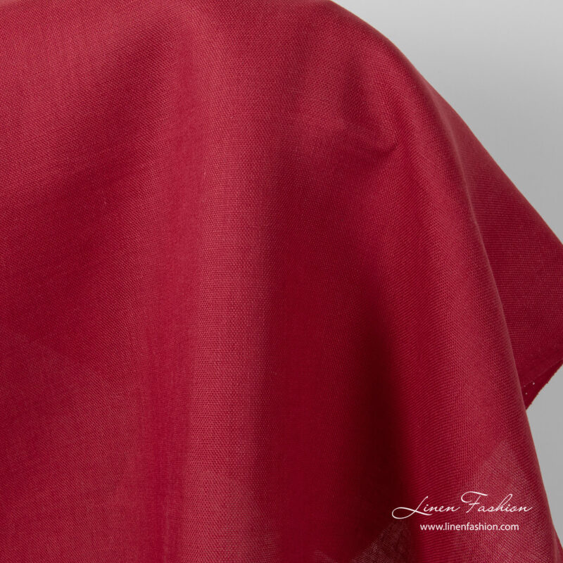 Red pure linen fabric, panama weave