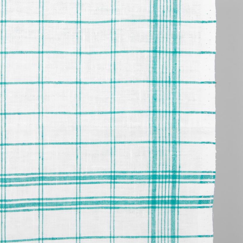 narrow linen fabric green checks for towels