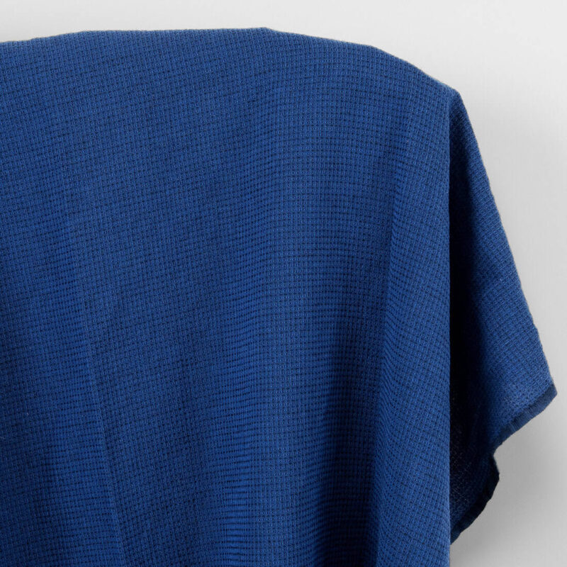 Leinen Baumwolle Wolle Stoff dunkelblau und schwarz Waffel, gewaschen