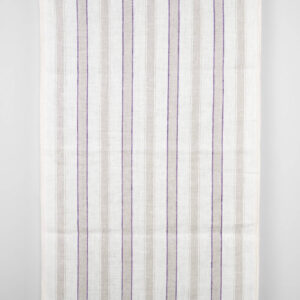 Narrow off-white linen fabric, purple and natural stripes