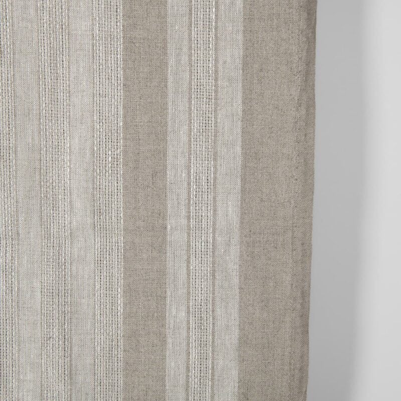 Narrow linen fabric natural beige with stripes close up detail