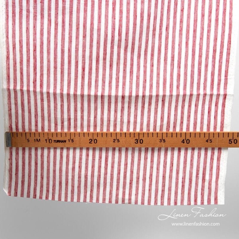 White red striped linen fabric, narrow width
