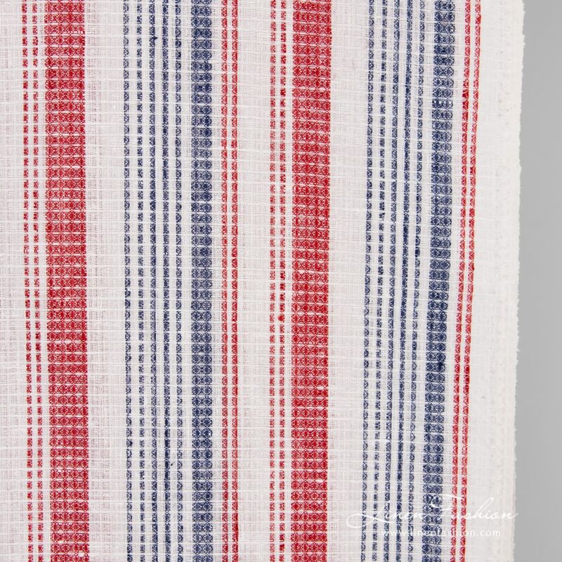 Linen fabric in red and blue stripes, 50cm width