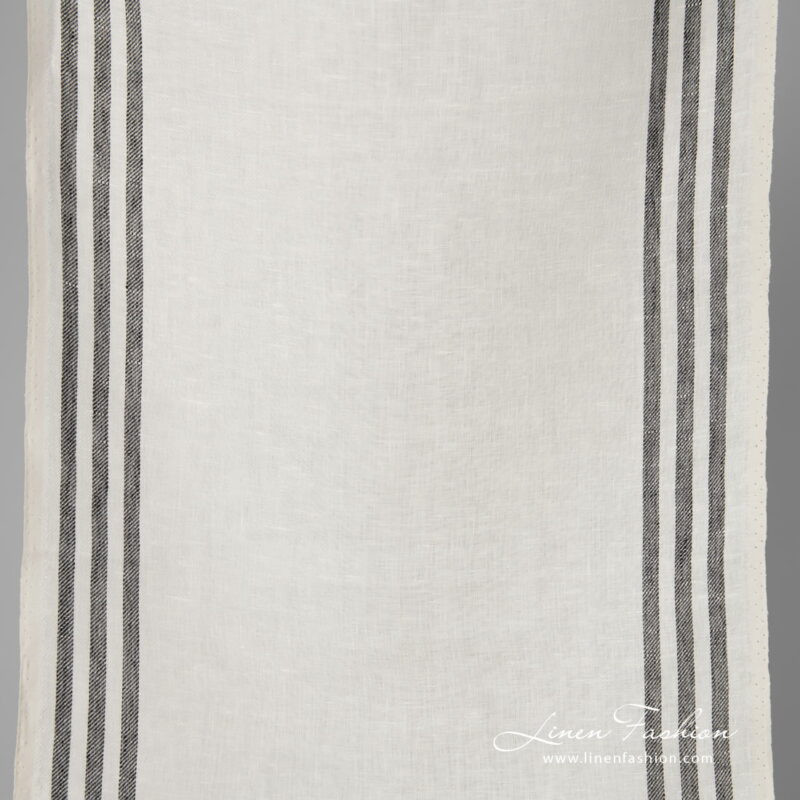 Narrow linen fabric white with black stripes on sides