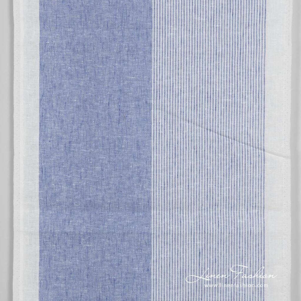 Narrow linen fabric white with blue stripes
