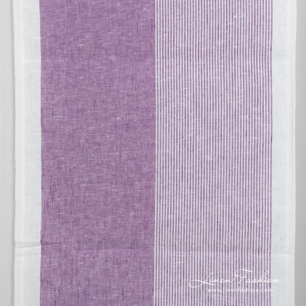 Narrow linen fabric white with violet stripes
