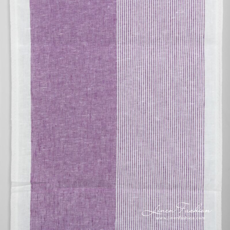 Narrow linen fabric white with violet stripes
