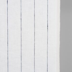 Narrow linen fabric white with thin blue stripes close up detail