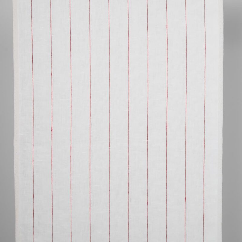 Narrow linen fabric white with thin red stripes