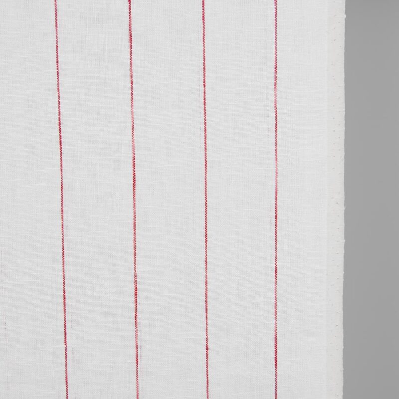 Narrow linen fabric white with thin red stripes close up detail