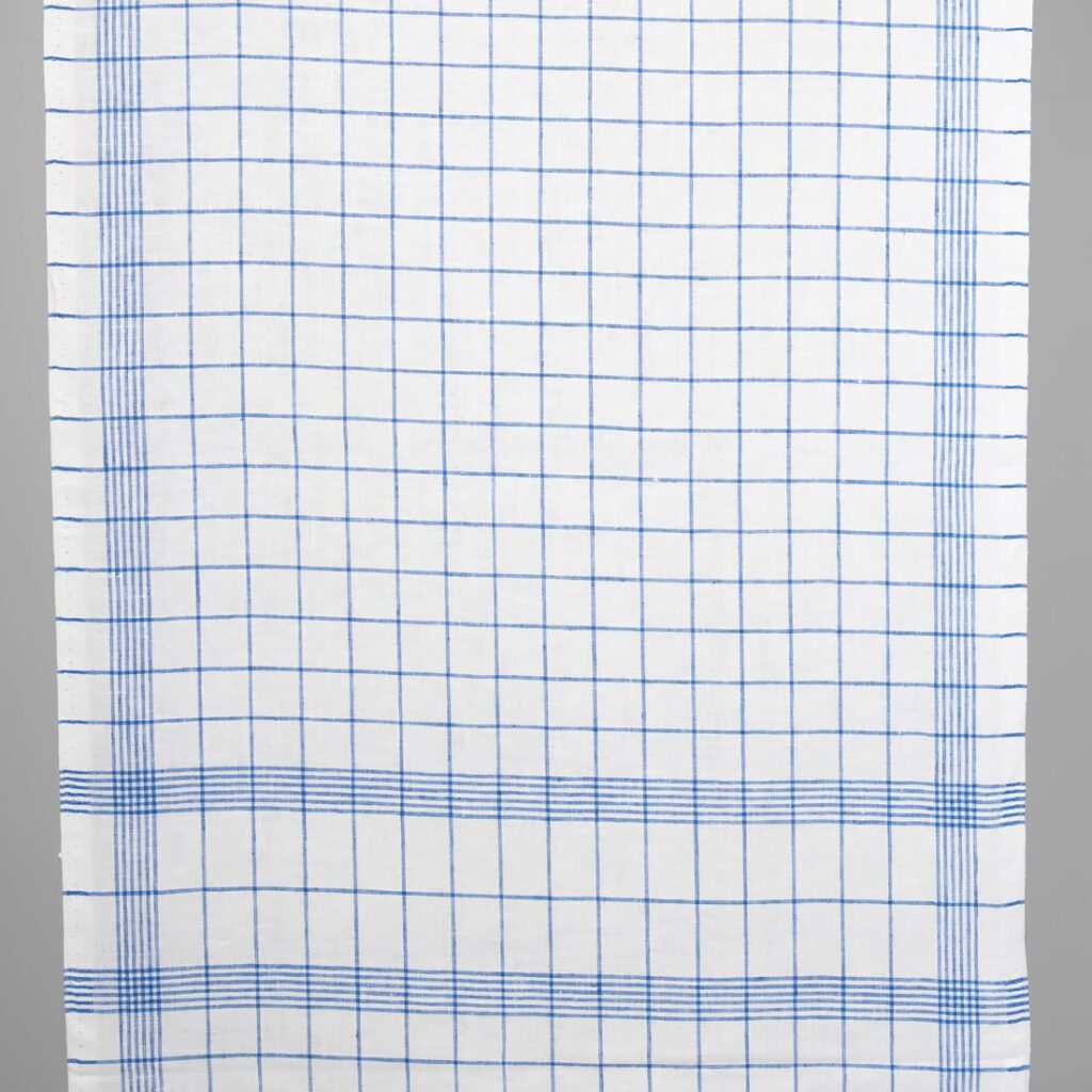 Narrow linen fabric bright white with blue checks