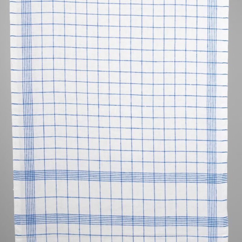 Narrow linen fabric bright white with blue checks