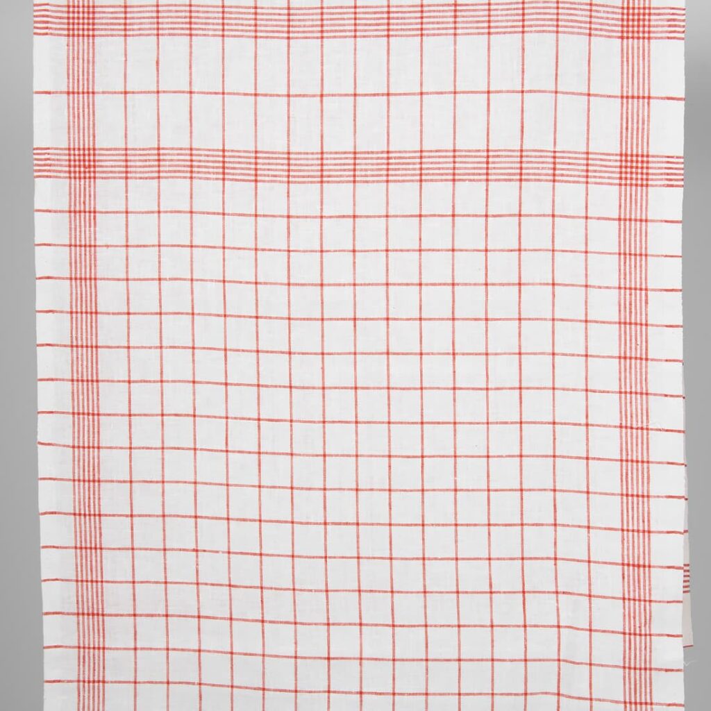 Narrow linen fabric bright white with red checks