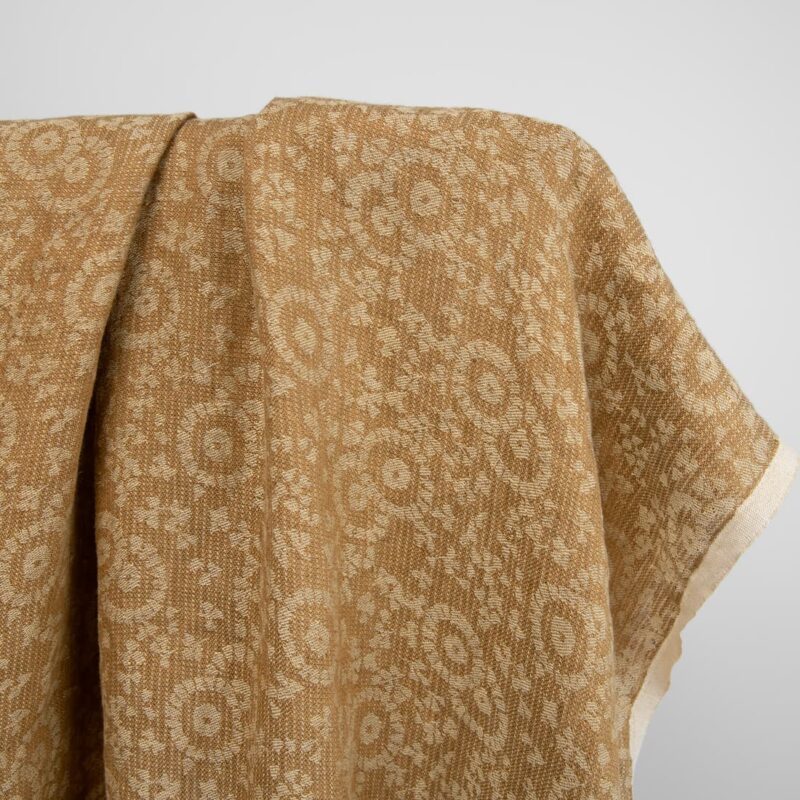 linen jacquard golden brown fabric, washed