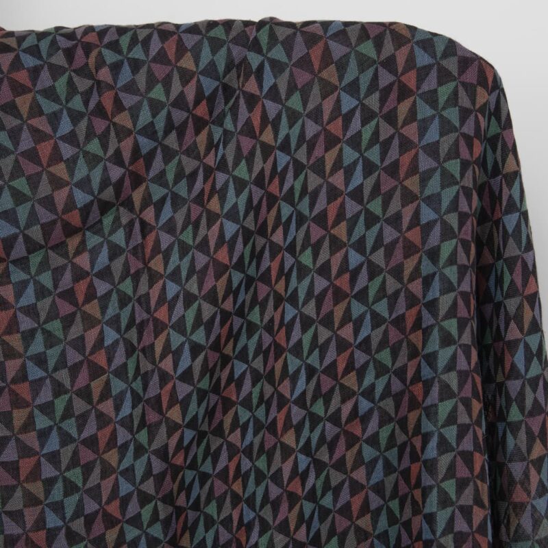 Washed linen fabric black with multicolour triangles product photo
