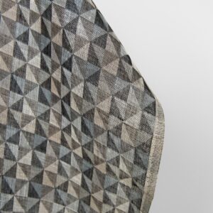 Linen fabric black and grey jacquard triangle pattern, fabric edge
