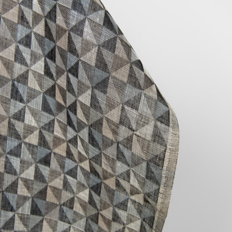 Linen fabric black and grey jacquard triangle pattern, fabric edge