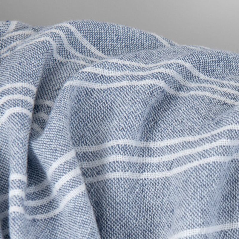 Wide washed linen cotton fabric blue with white stripes, specially washed soft to touch