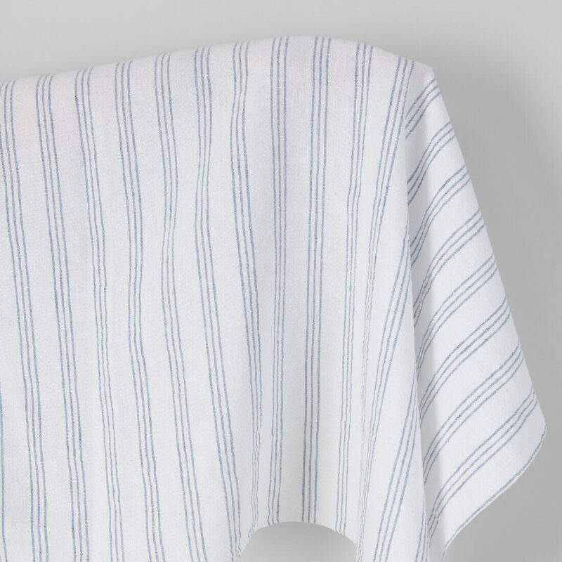 Wide washed linen cotton fabric white with blue stripes