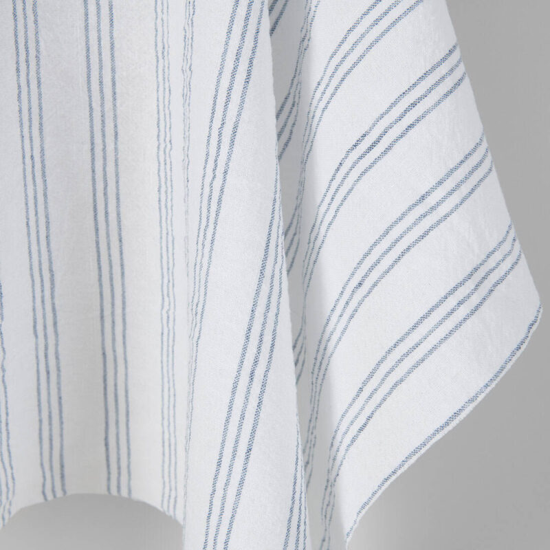 Wide washed linen cotton fabric white with blue stripes, extra wide