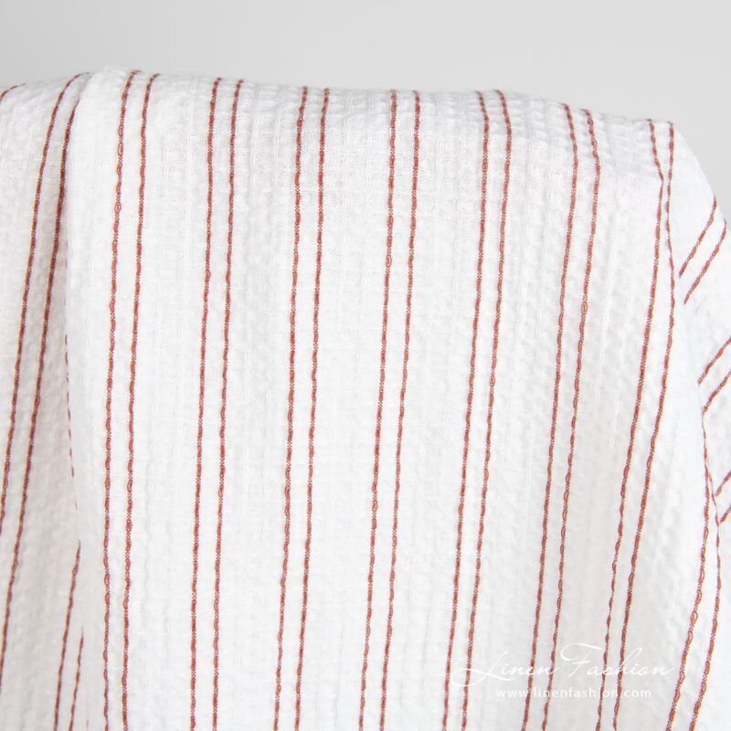 Cotton hemp fabric in brown stripes, specially washed to increase softness