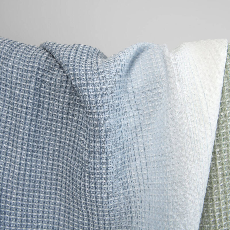 cotton hemp waffle fabric, green, blue, off white
