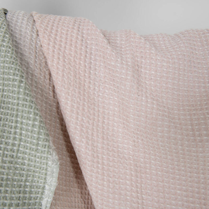 Washed cotton-hemp waffle fabric pink green gradient, waffle weave