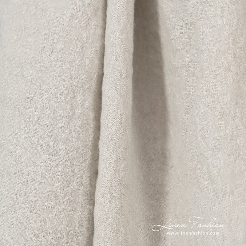 linen wool jacquard fabric grey sand color.