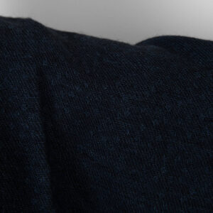 Washed linen wool fabric black with dark blue dots, 140cm