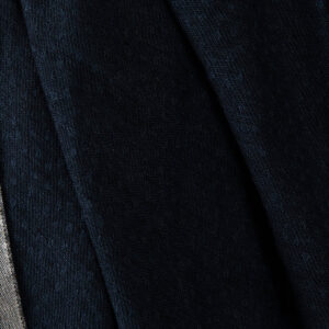 Washed linen wool fabric black with dark blue dots, jacquard
