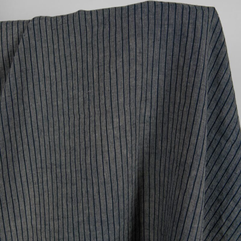Washed linen fabric grey with thin black stripes product photo