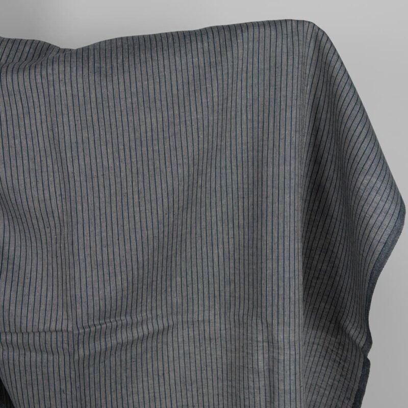 Linen fabric grey and blue-black stripes