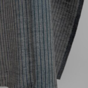 Linen fabric grey and blue-black stripes edge