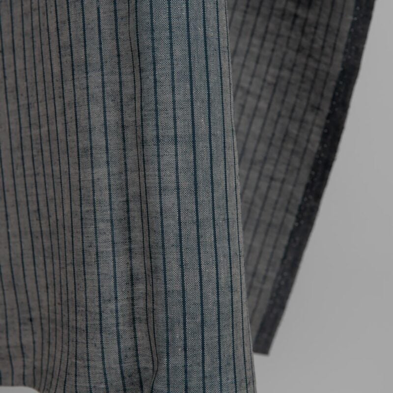 Linen fabric grey and blue-black stripes edge