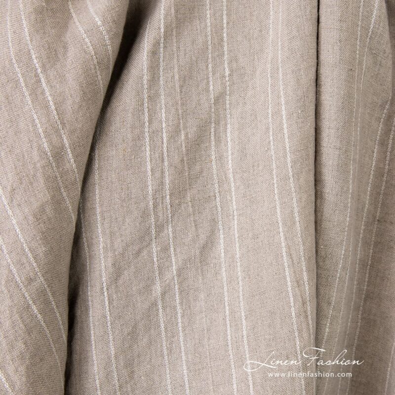 Natural color linen fabric in stripes, high quality