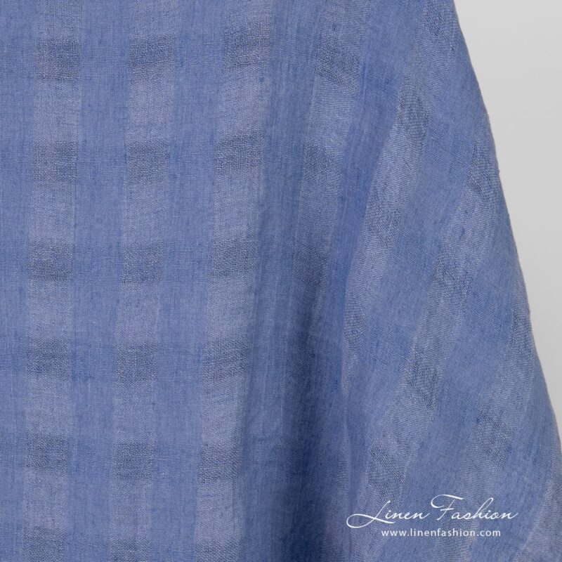 Blue linen fabric in checks