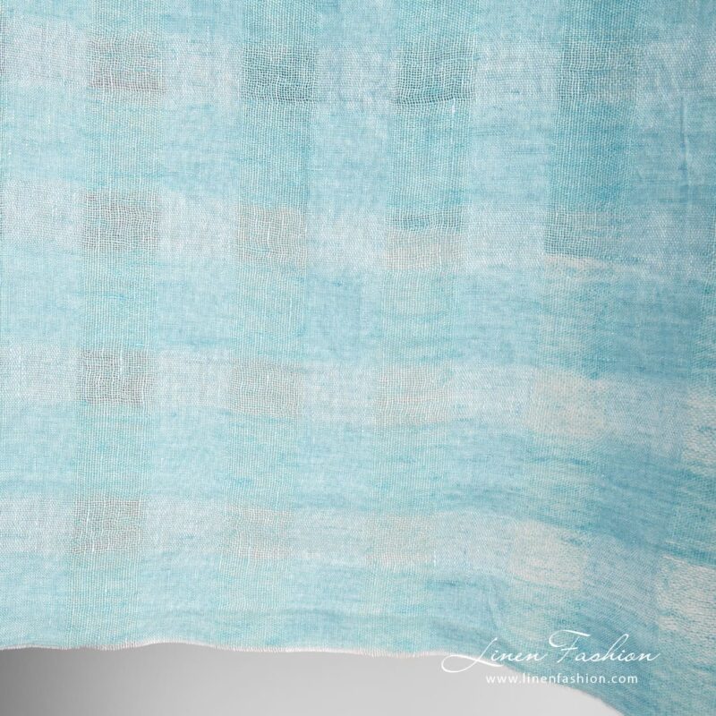 Light blue linen fabric in transparent checks