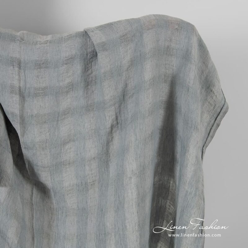 Transparent linen fabric in grey checks