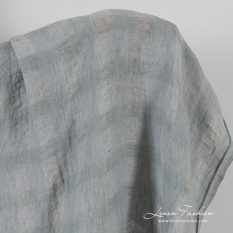 Transparent linen fabric in grey checks, specially washed